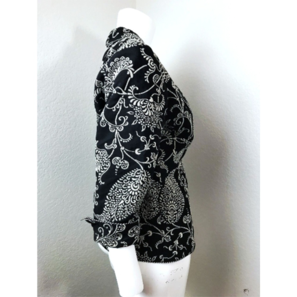 CABI Sz 6 Jacket Black and Gray Embroidered Blazer 3/4 sleeve one button - Picture 5 of 7